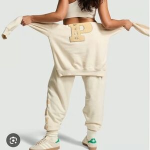Victorias Secret Pink Eggshell Shine Sweatshirt and Joggers Set NWT Medium